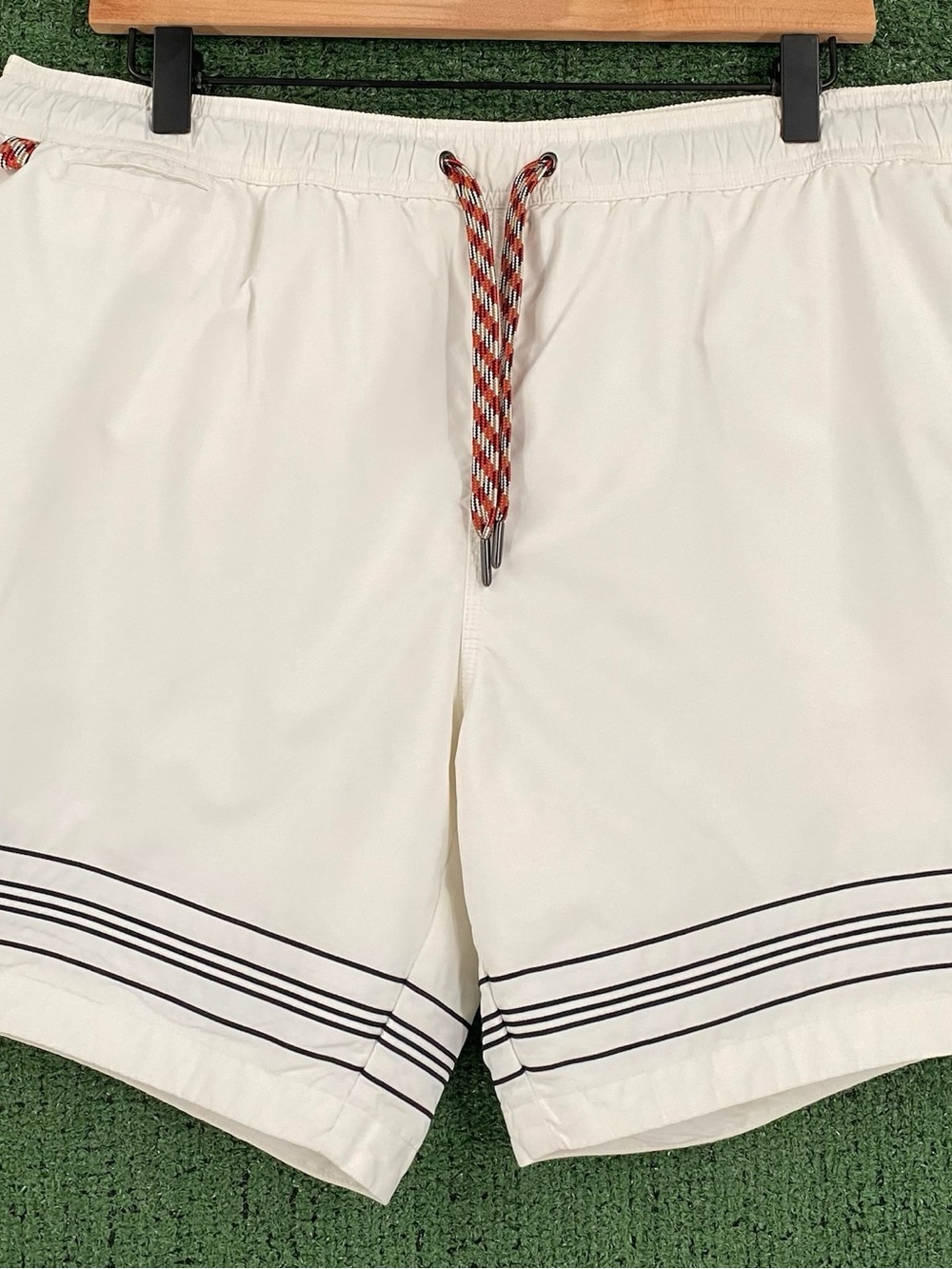 Burberry London Martin Logo White Black Stripe Lined Swim Shorts Men’s Size XL